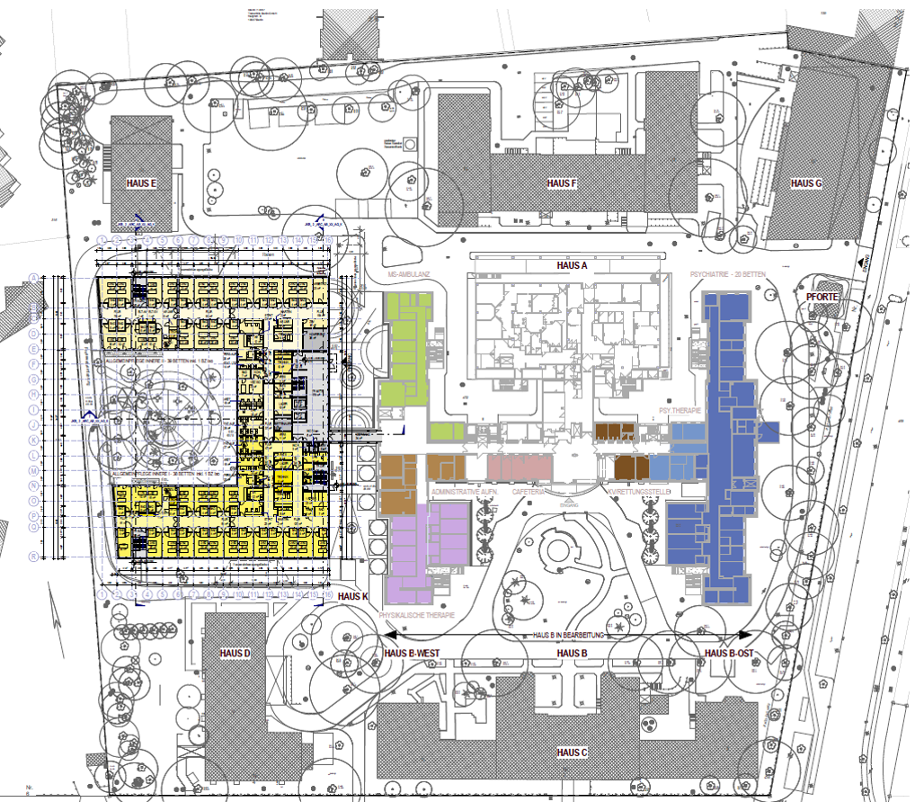 Plan mit Gebäuden inklusive Haus K